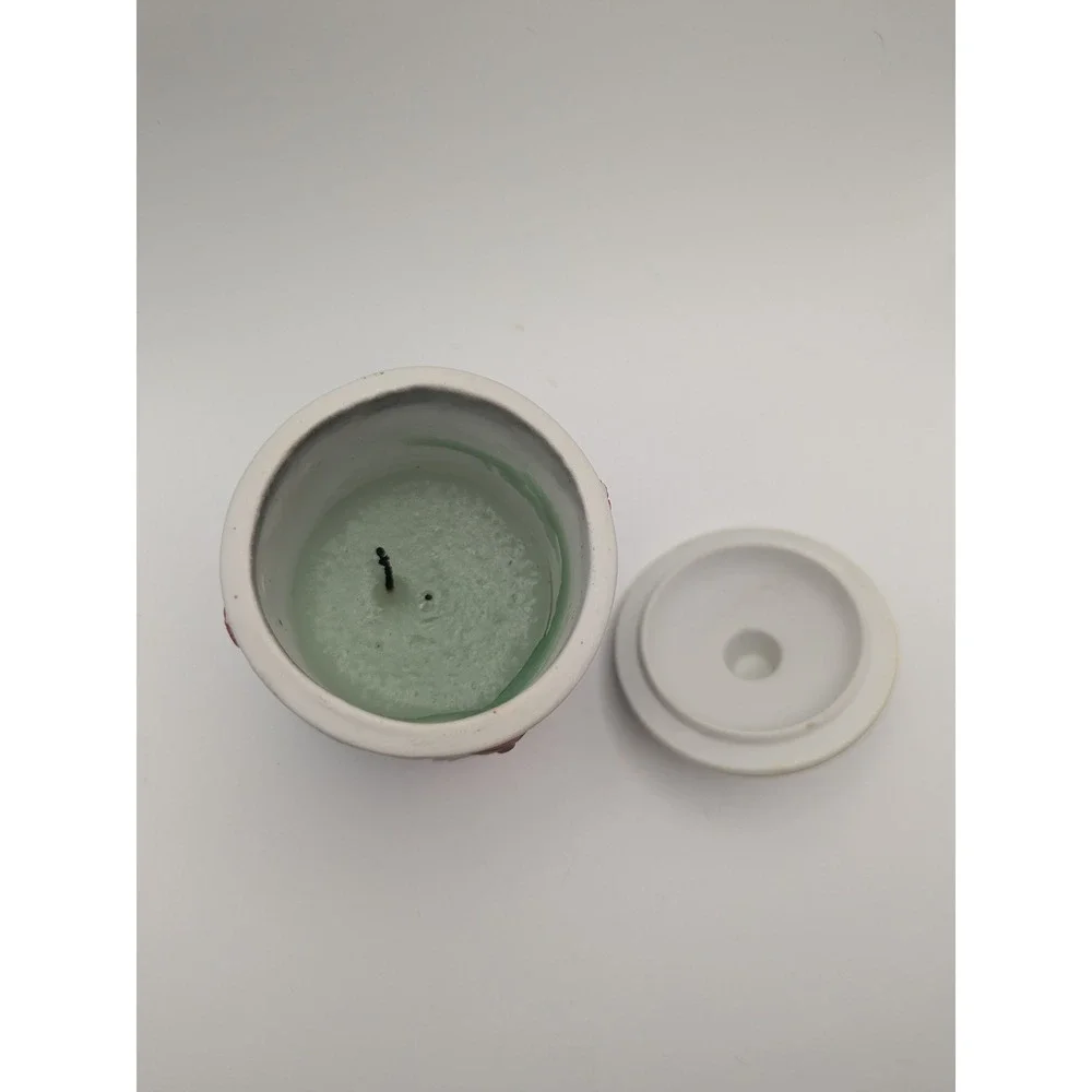 Vtg Christmas Dolgencorp Santa Candle Green Ceramic Jar with Lid Merry Christmas
